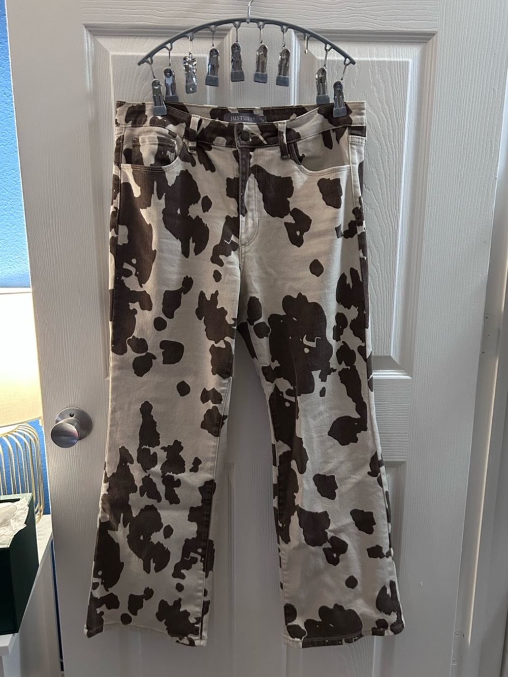 Just USA / Stitch Fix Cow Print Wide-Leg Jeans - Brown/White EUC